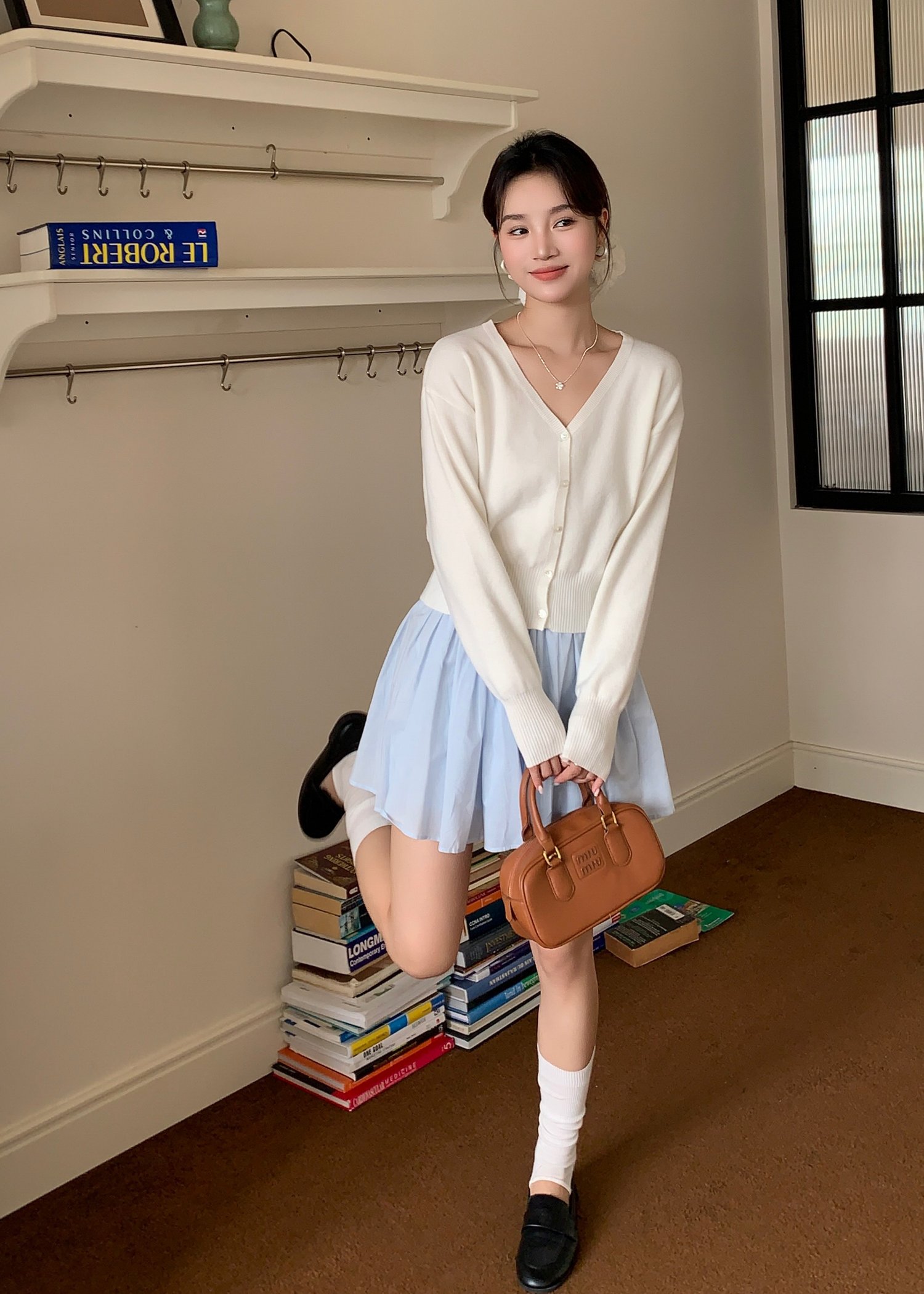 Elena Long Sleeve Knit Top in White