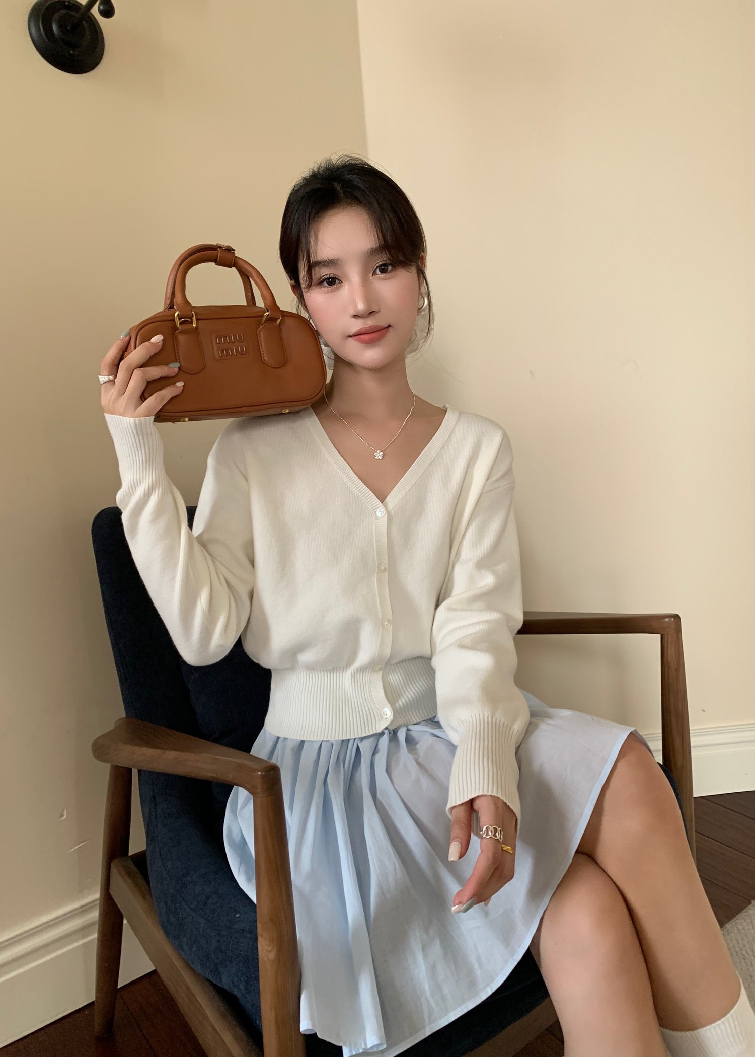 Elena Long Sleeve Knit Top in White