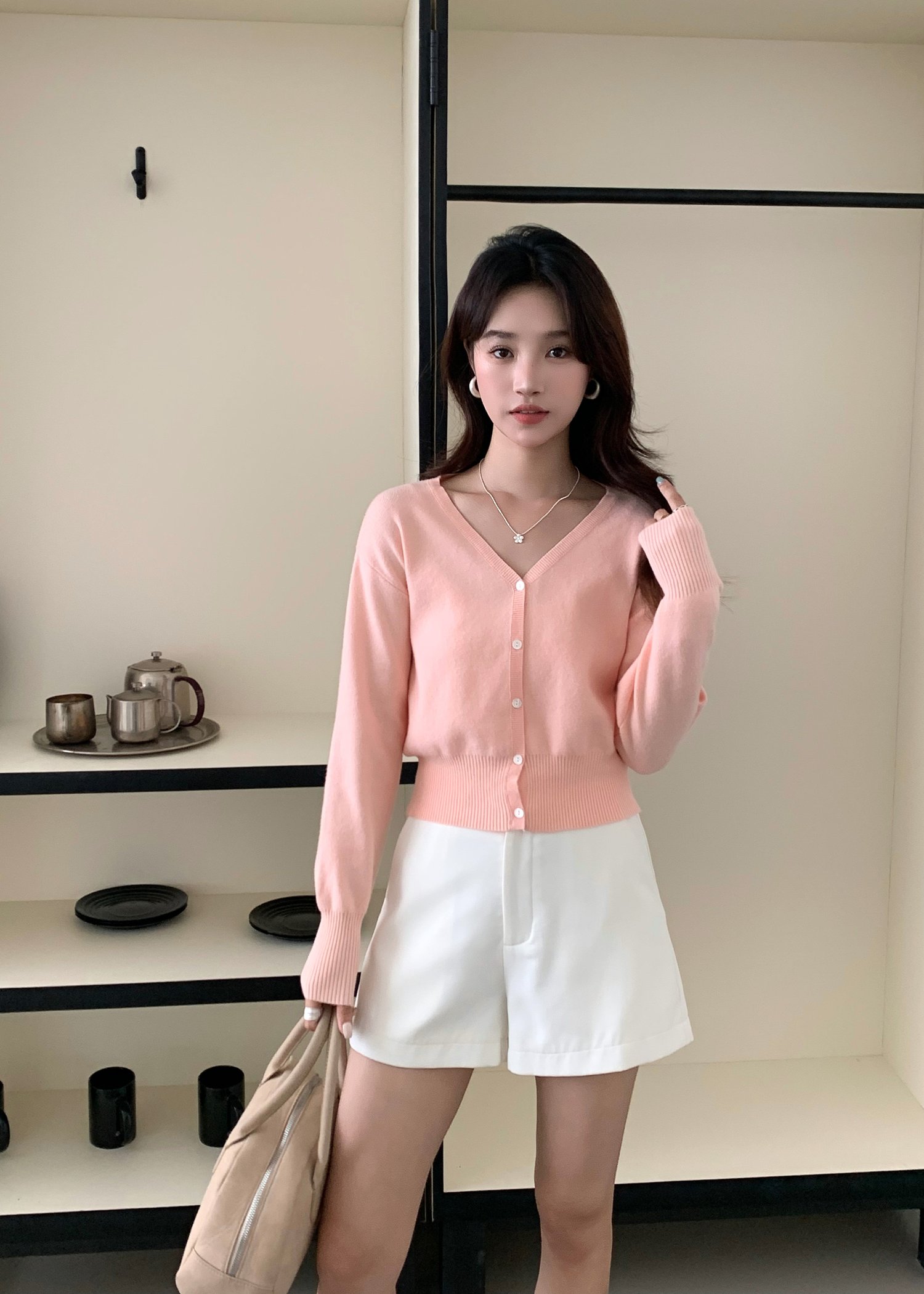 Elena Long Sleeve Knit Top in Peach