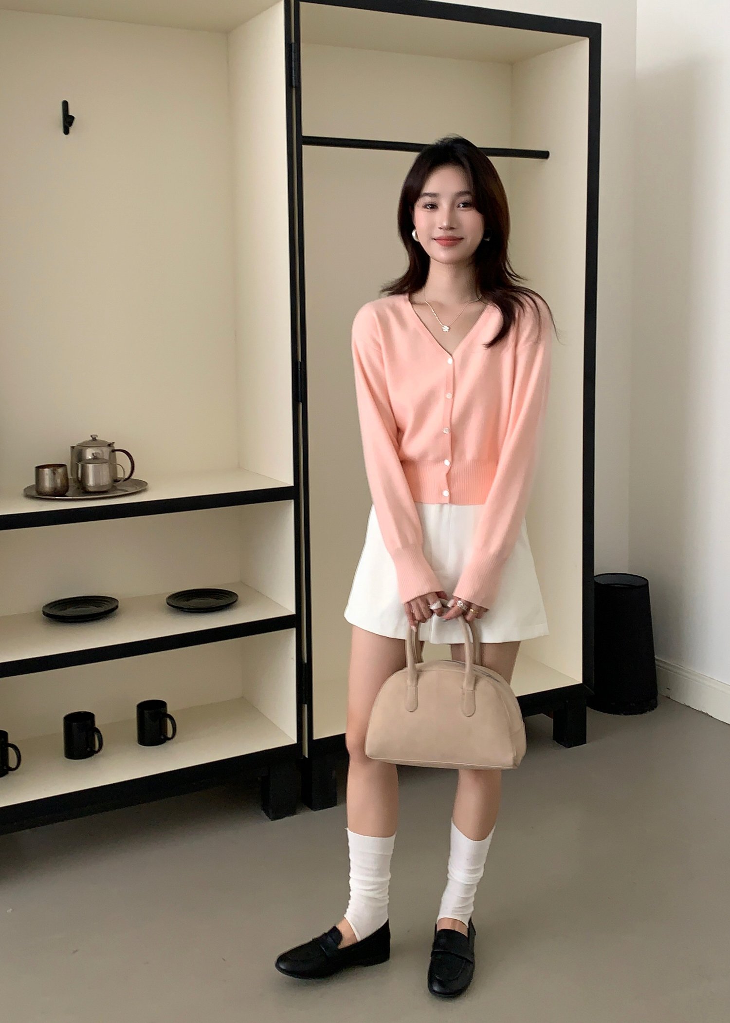 Elena Long Sleeve Knit Top in Peach