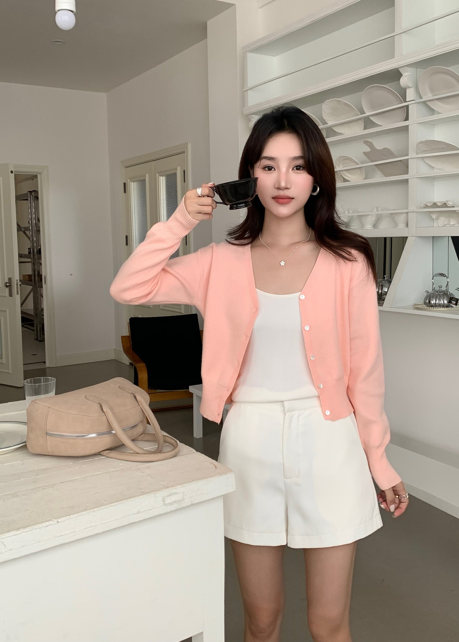 Elena Long Sleeve Knit Top in Peach
