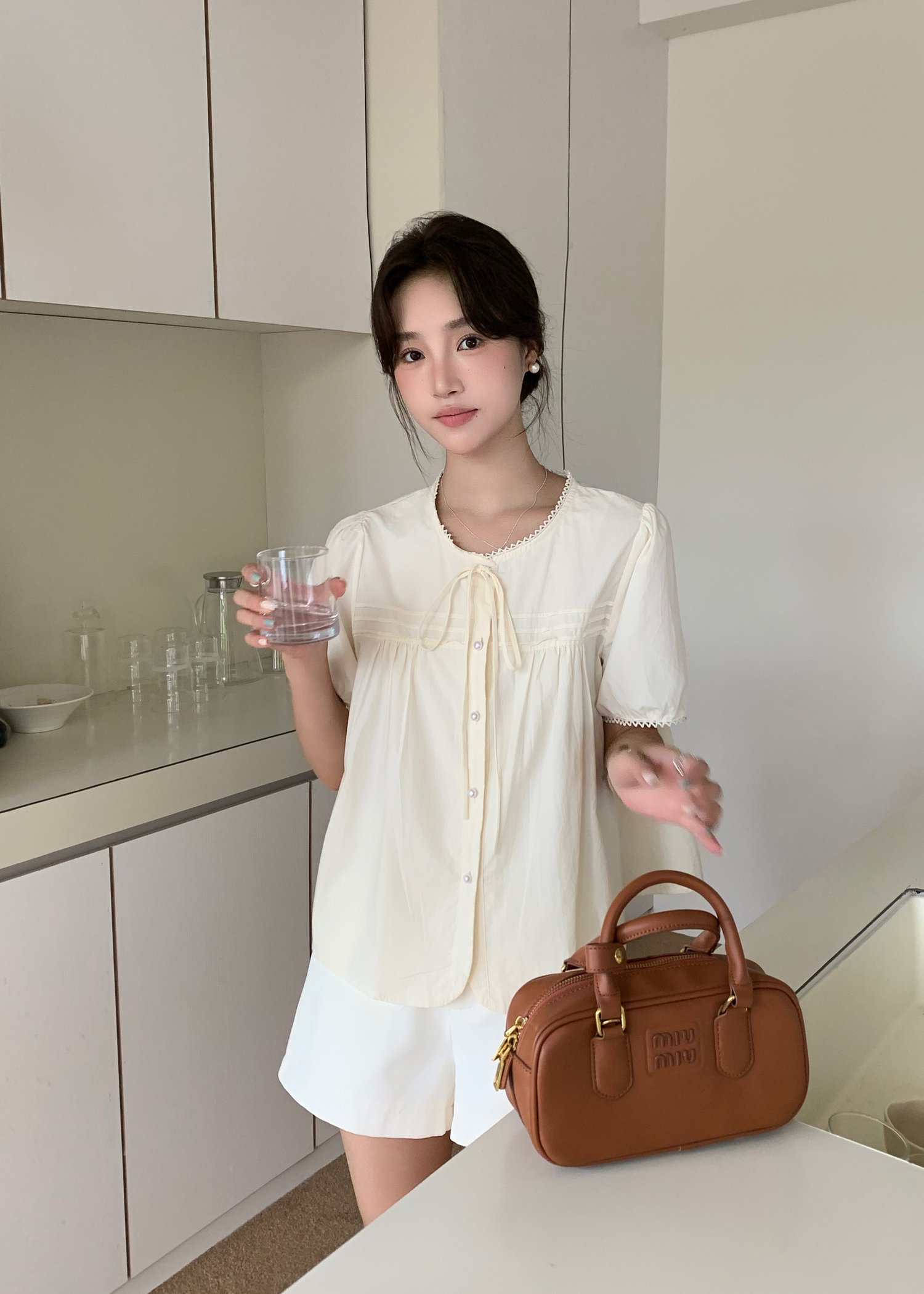 Joleen Ribbon Eyelet Blouse in Butter