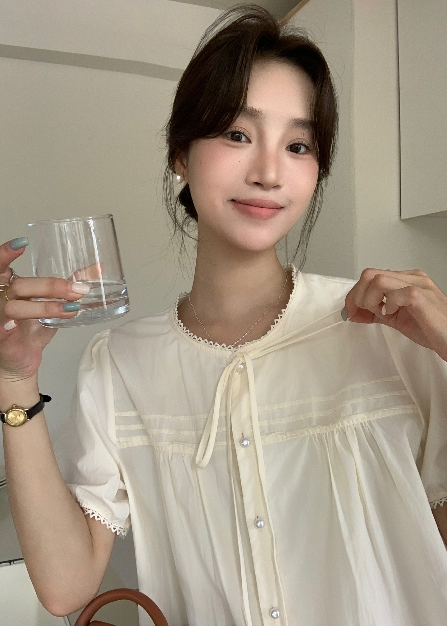 Joleen Ribbon Eyelet Blouse in Butter
