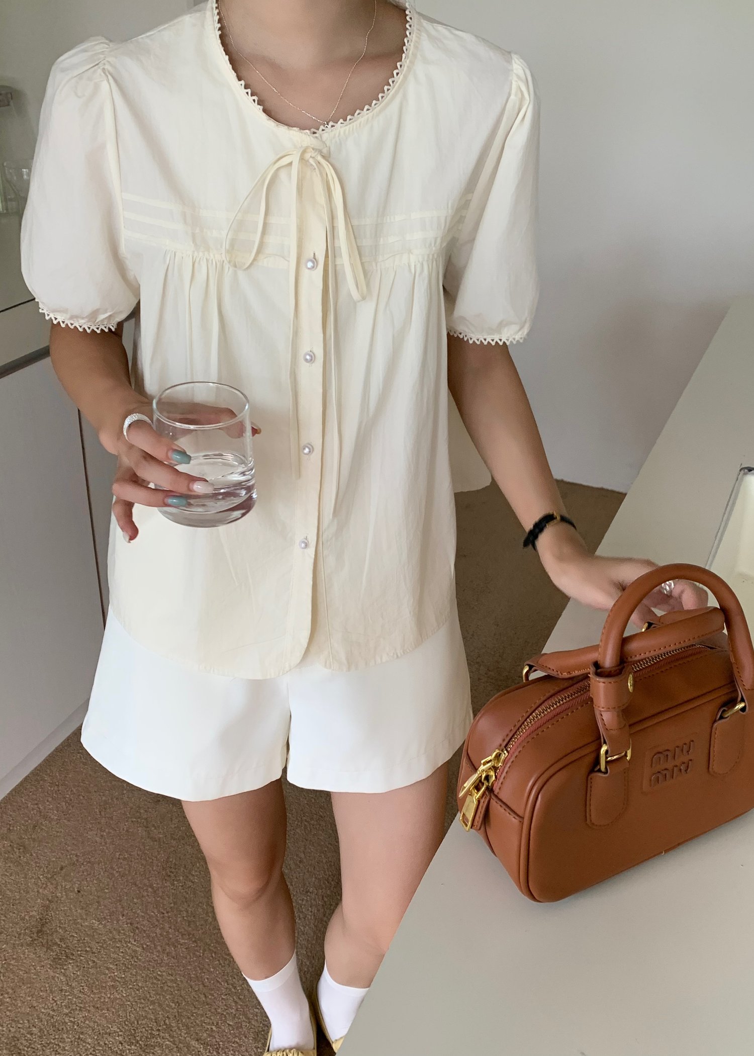 Joleen Ribbon Eyelet Blouse in Butter