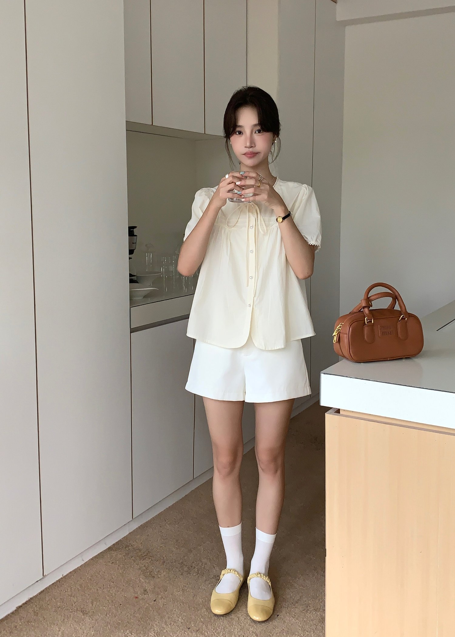 Joleen Ribbon Eyelet Blouse in Butter