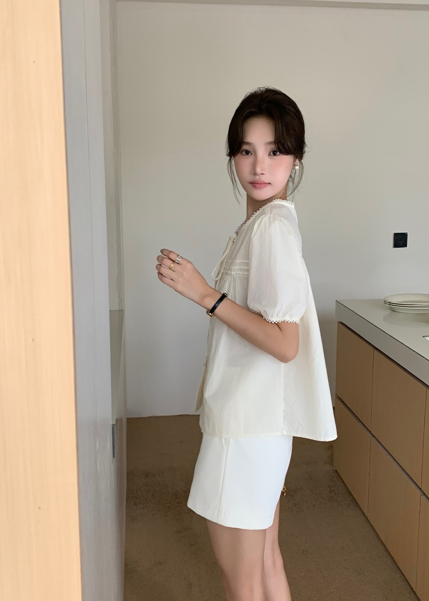 Joleen Ribbon Eyelet Blouse in Butter