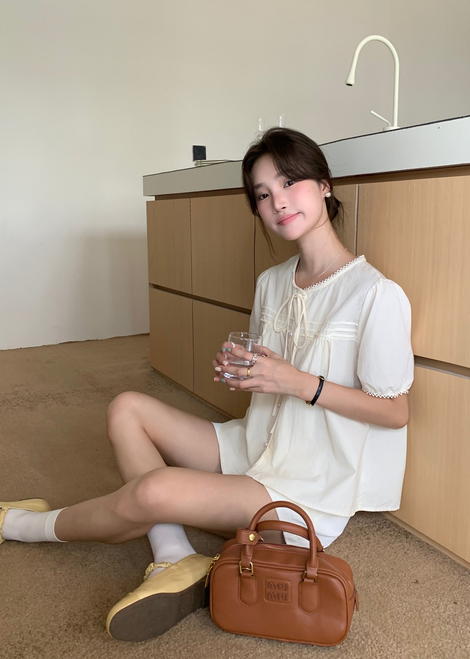 Joleen Ribbon Eyelet Blouse in Butter