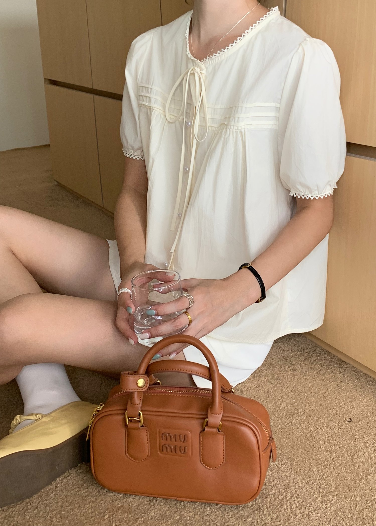 Joleen Ribbon Eyelet Blouse in Butter