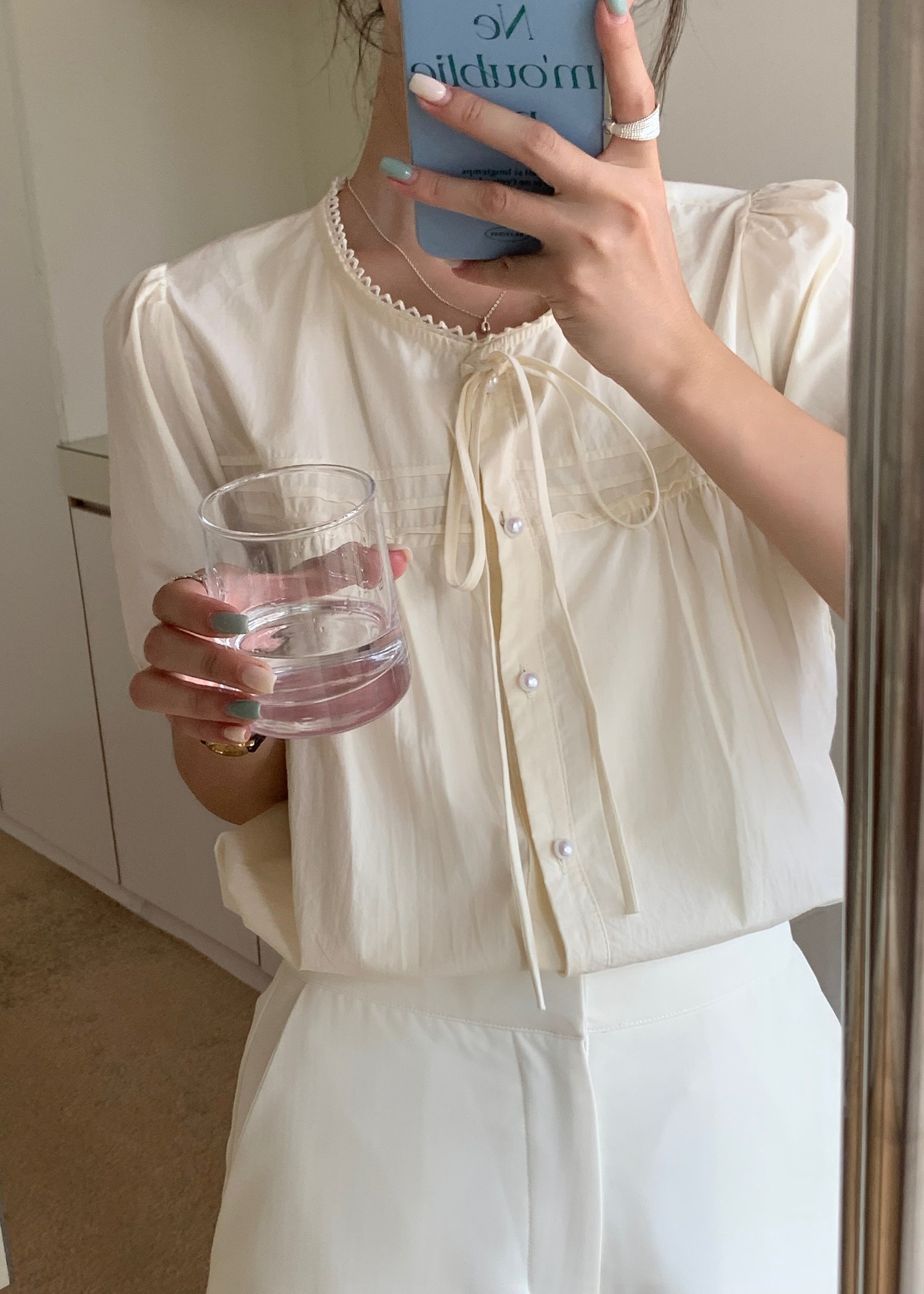 Joleen Ribbon Eyelet Blouse in Butter
