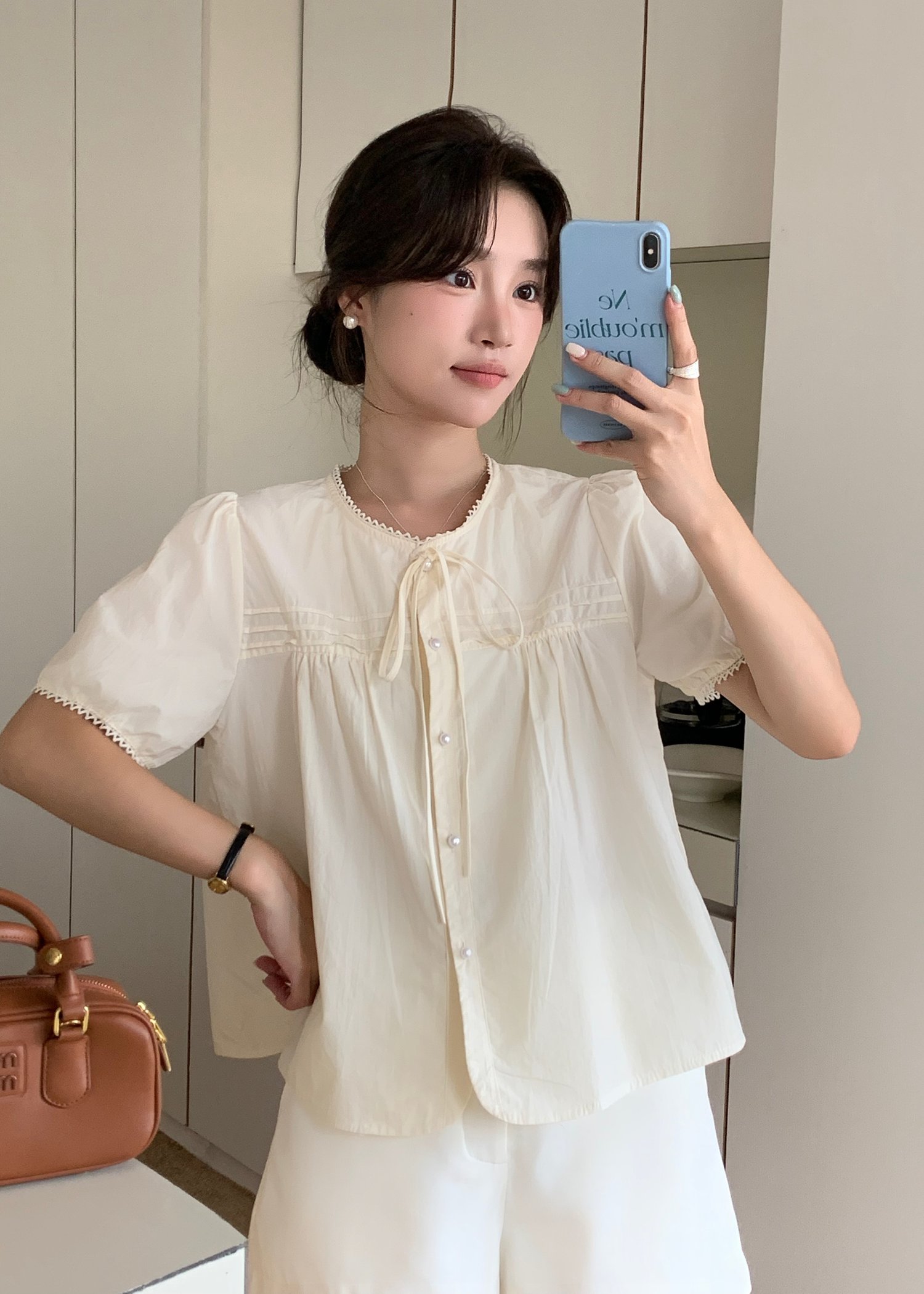 Joleen Ribbon Eyelet Blouse in Butter