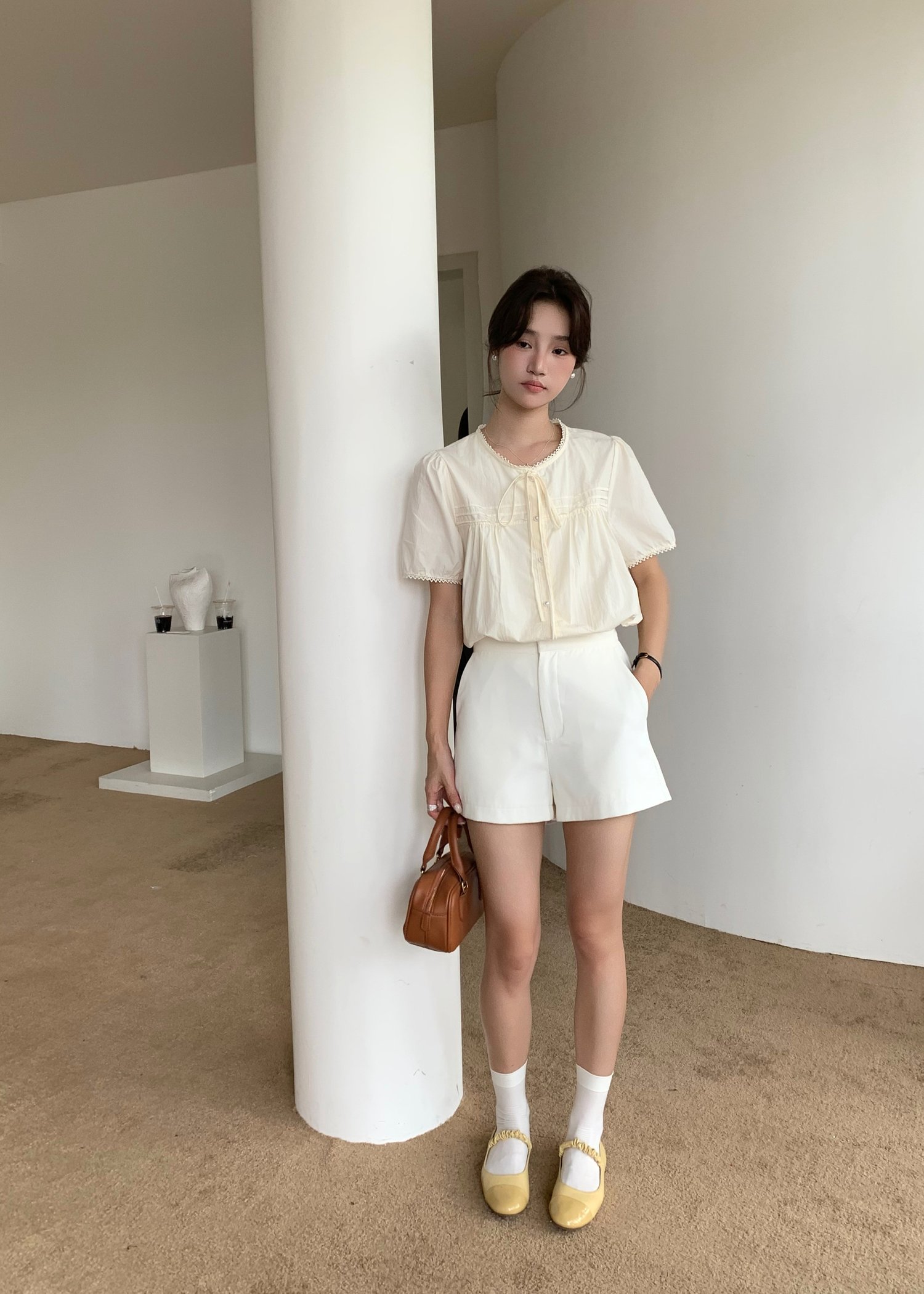 Joleen Ribbon Eyelet Blouse in Butter