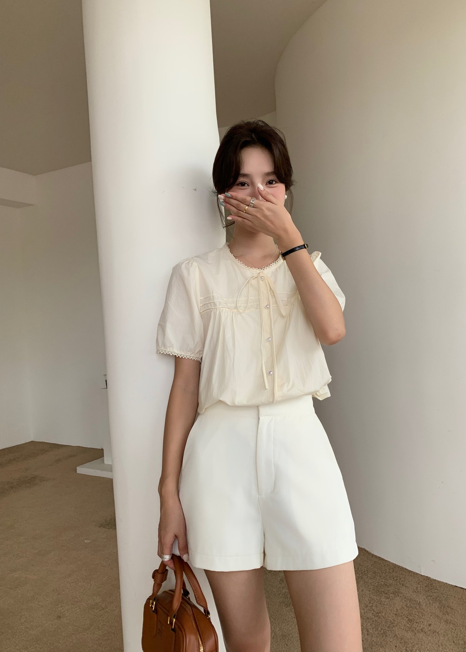 Joleen Ribbon Eyelet Blouse in Butter