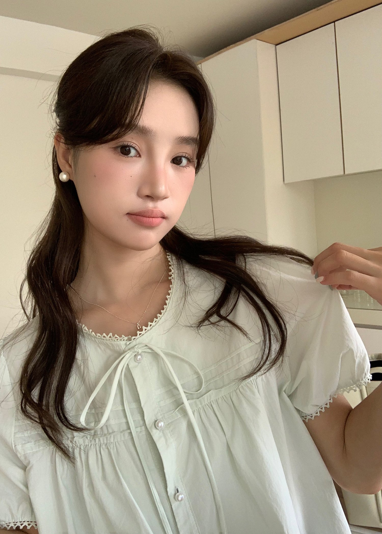 Joleen Ribbon Eyelet Blouse in Milk Green