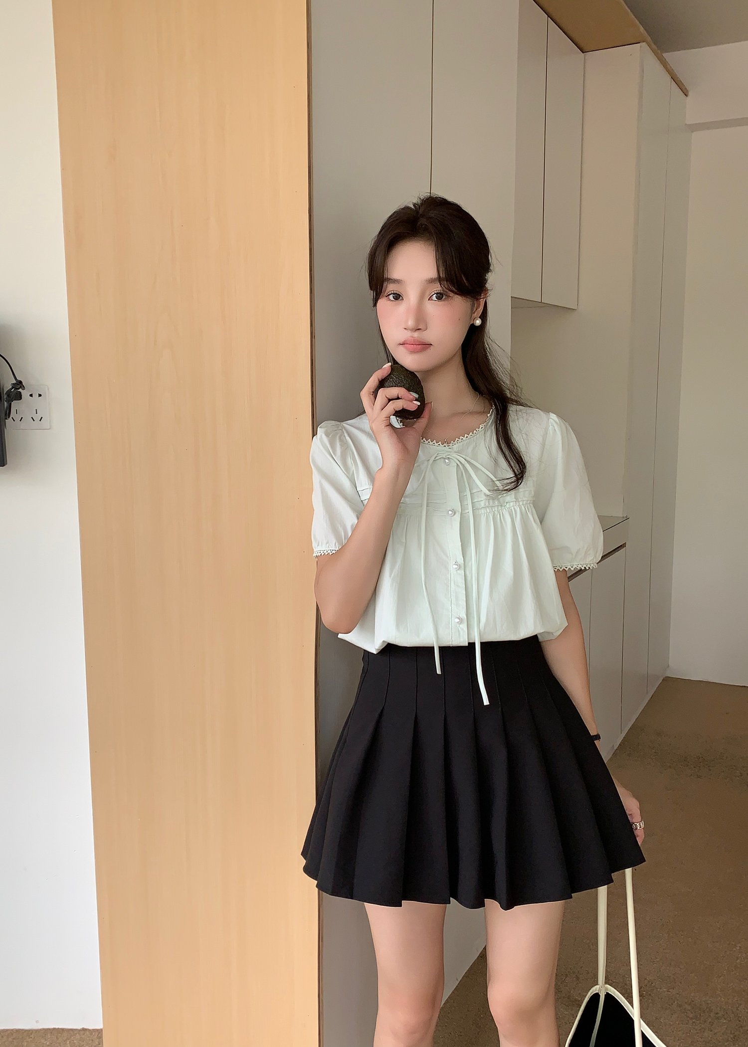 Joleen Ribbon Eyelet Blouse in Milk Green