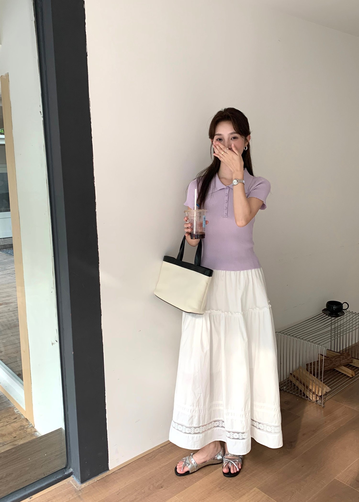 Lacey Flare Long Skirt in White