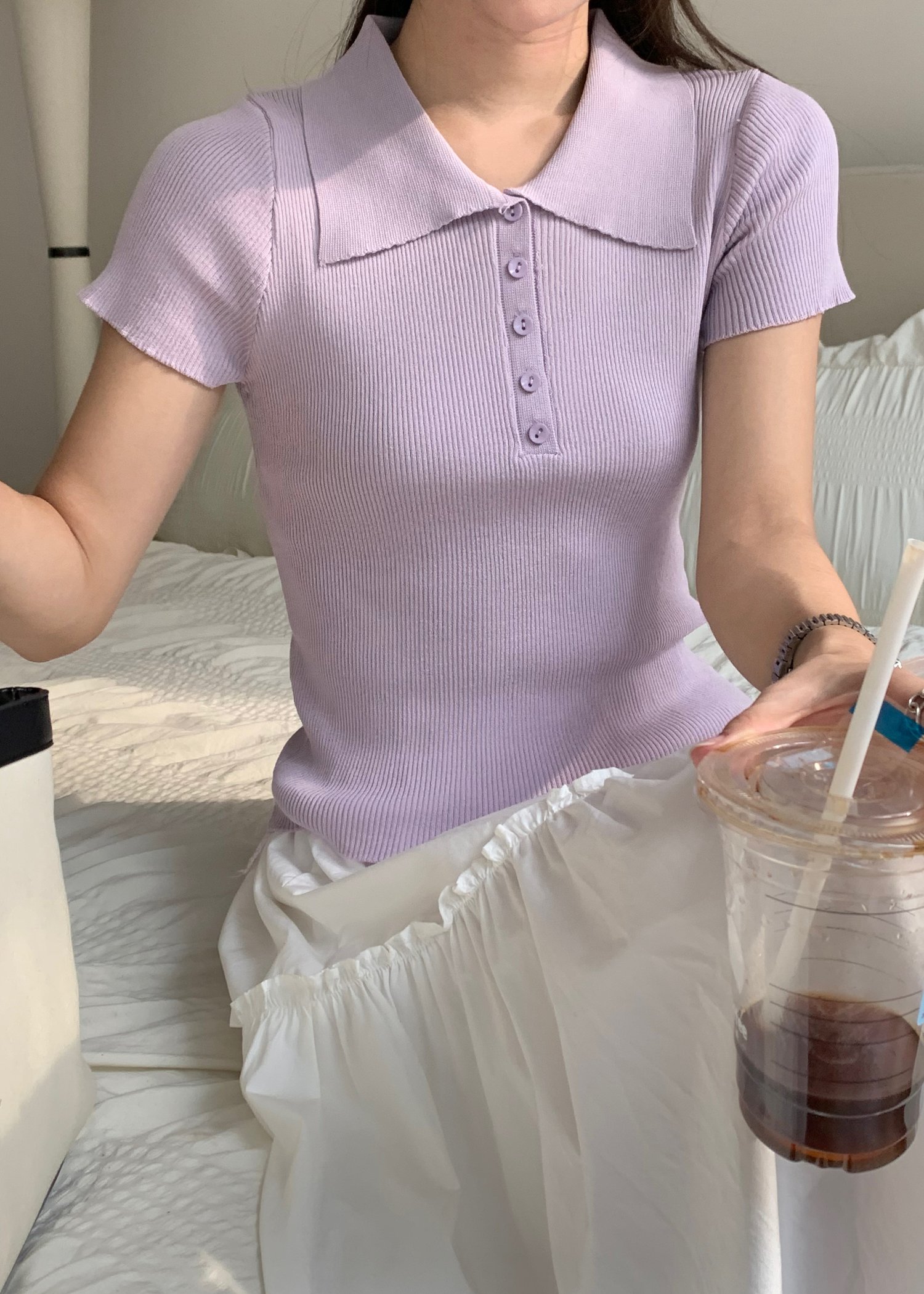 Daily Collar Basic Knit Top in Baby Yam