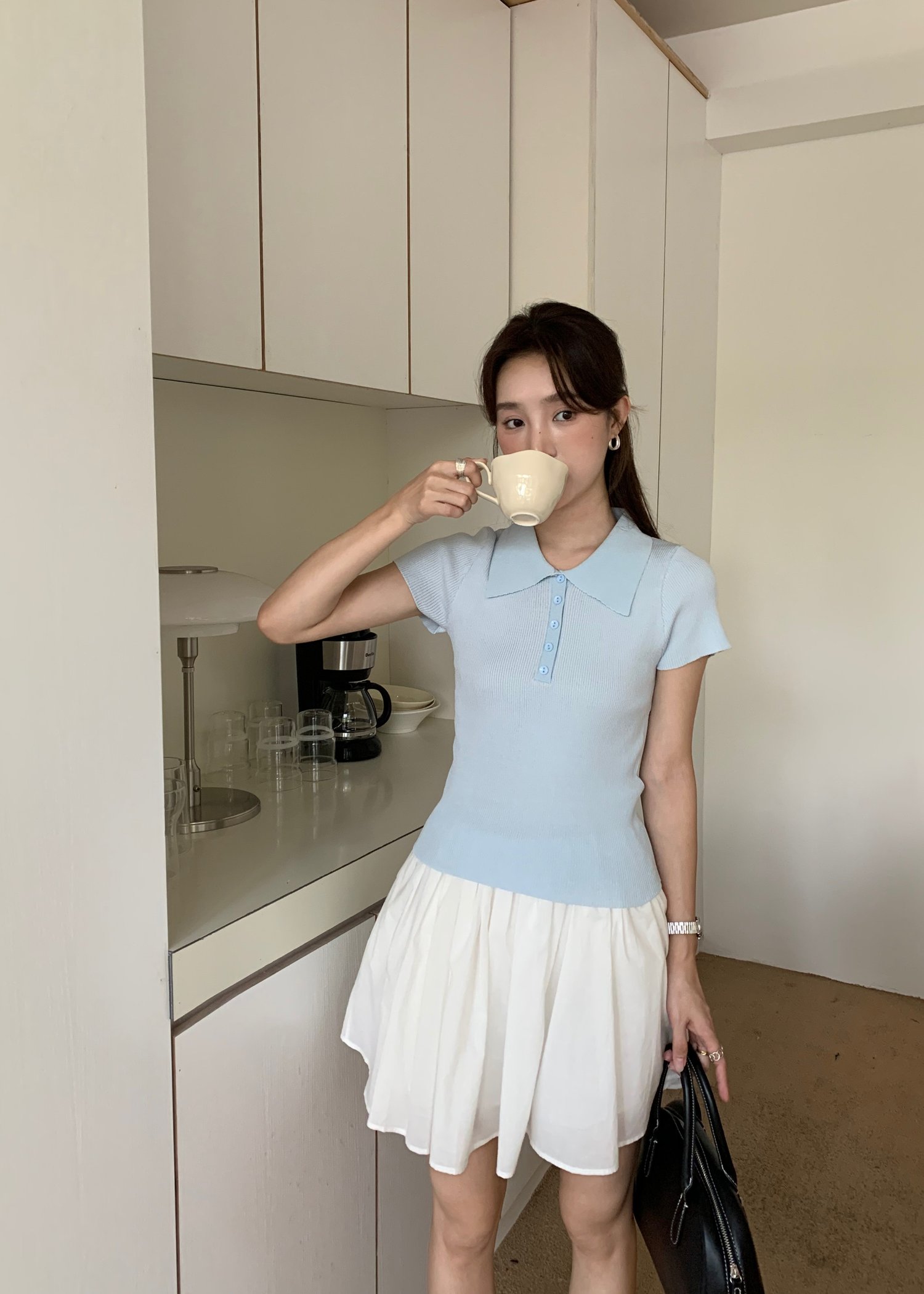 Daily Collar Basic Knit Top in Baby Blue