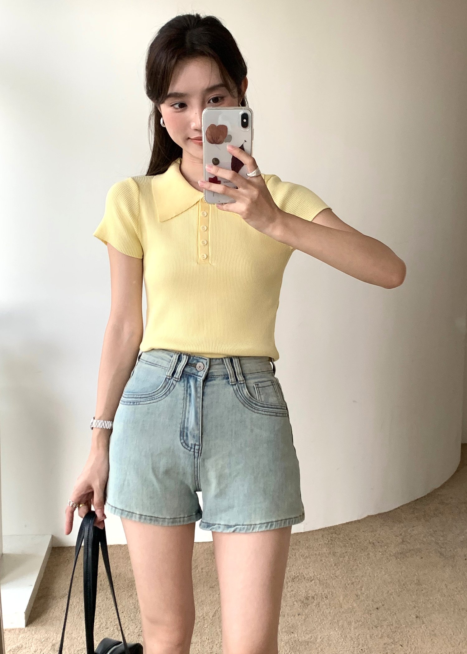 Daily Collar Basic Knit Top in Baby Yellow