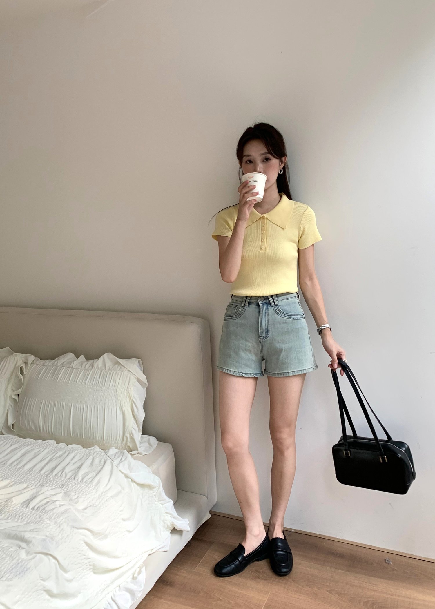 Daily Collar Basic Knit Top in Baby Yellow