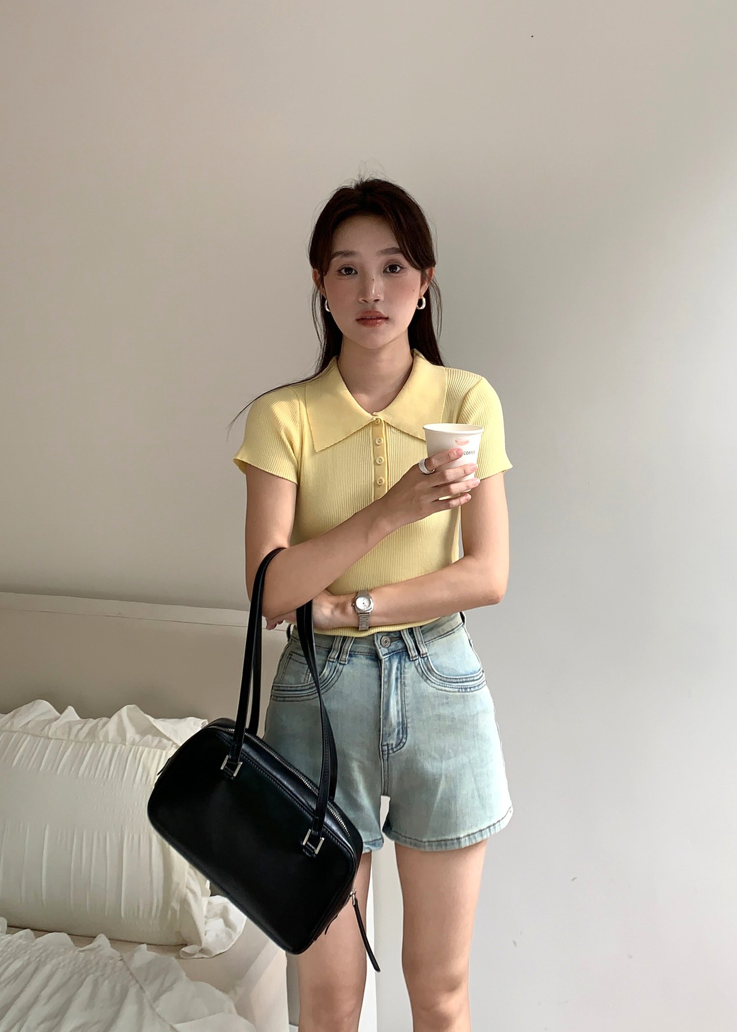 Daily Collar Basic Knit Top in Baby Yellow