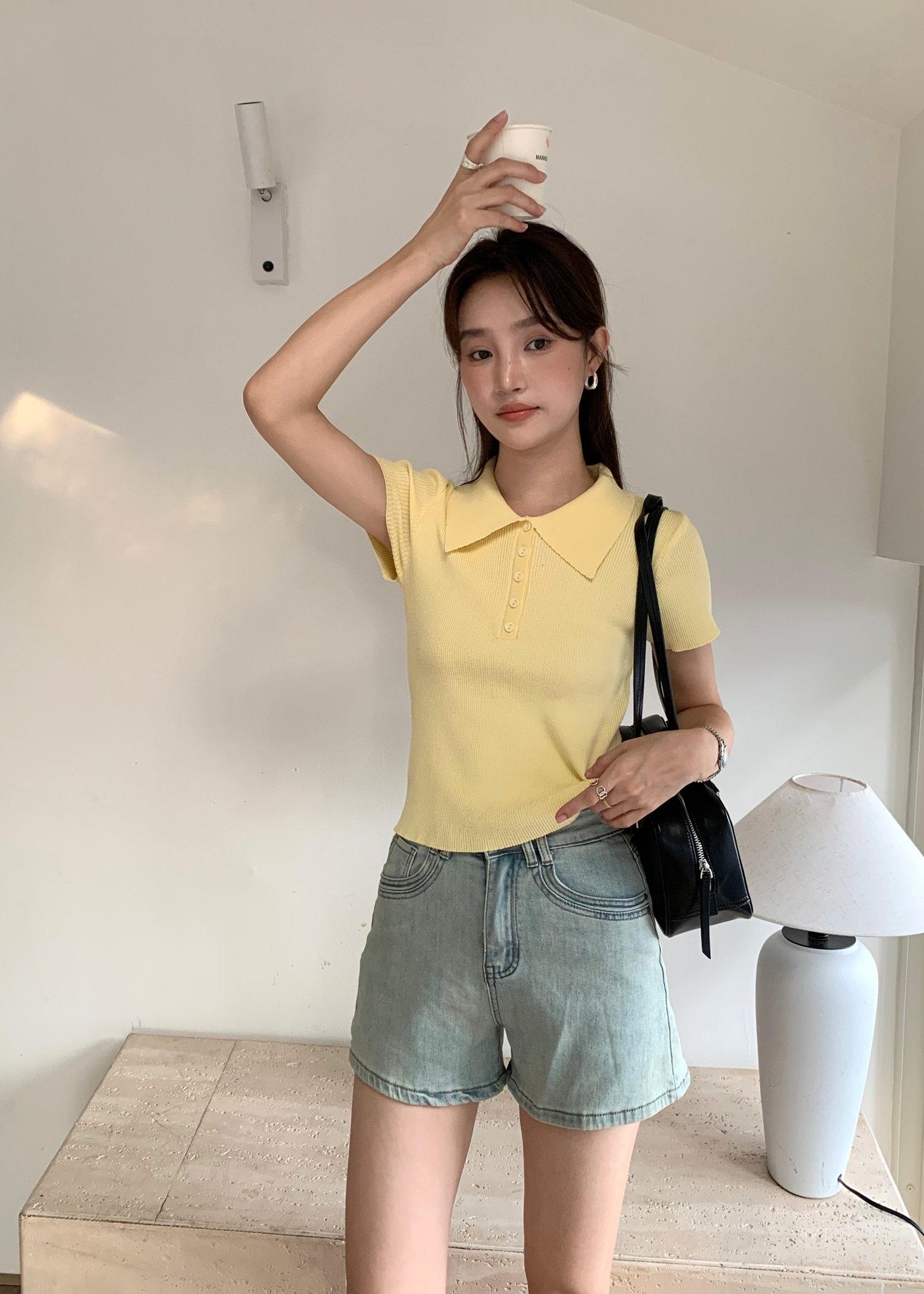 Daily Collar Basic Knit Top in Baby Yellow