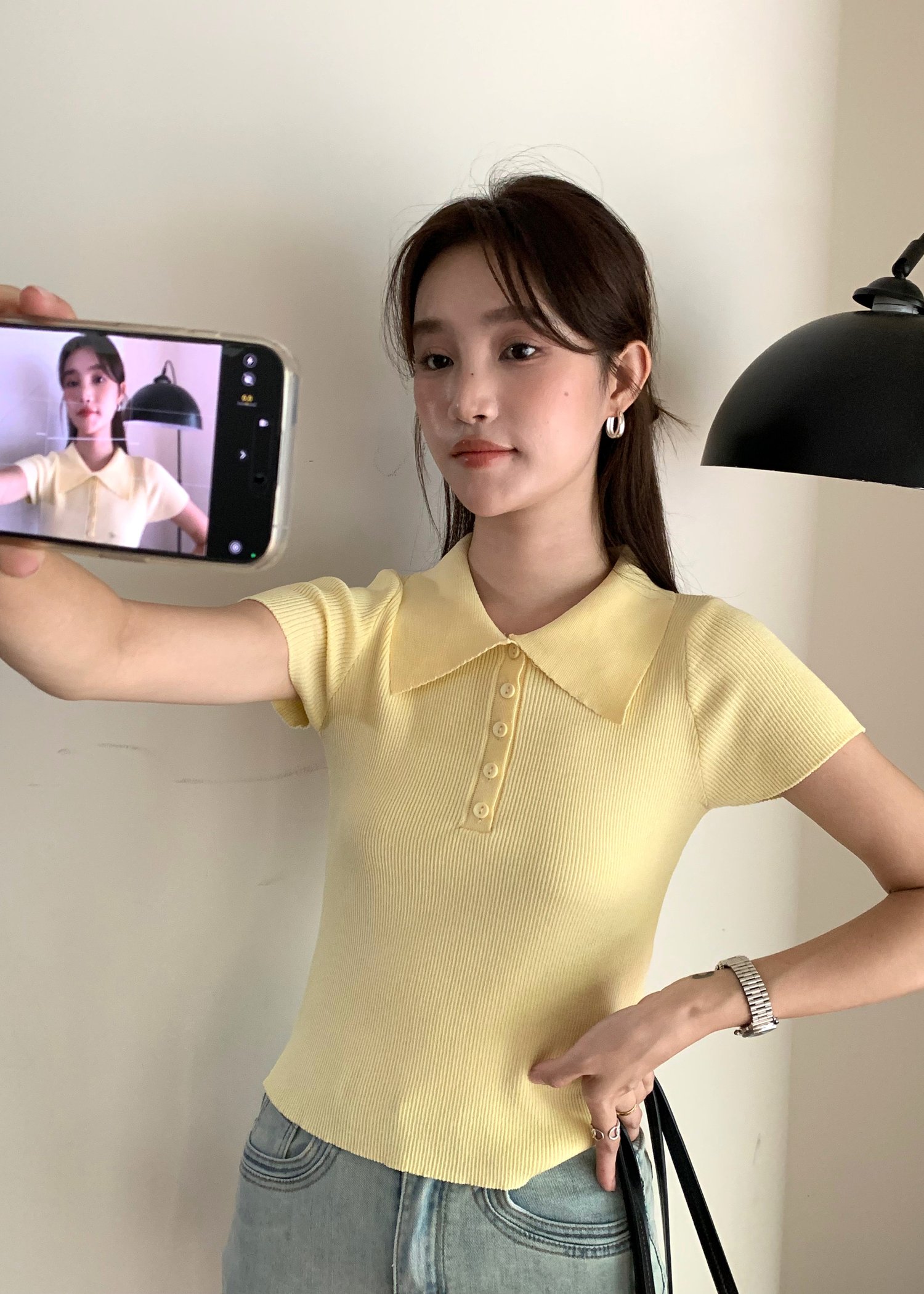Daily Collar Basic Knit Top in Baby Yellow