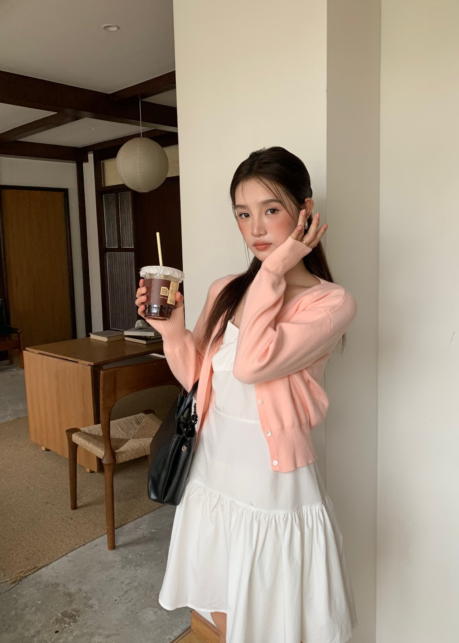 Elena Long Sleeve Knit Top in Peach