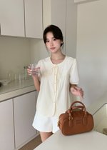 Joleen Ribbon Eyelet Blouse in Butter