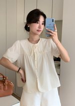 Joleen Ribbon Eyelet Blouse in Butter