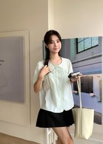 Joleen Ribbon Eyelet Blouse in Milk Green