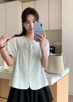 Joleen Ribbon Eyelet Blouse in Milk Green