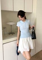 Daily Collar Basic Knit Top in Baby Blue