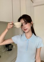 Daily Collar Basic Knit Top in Baby Blue