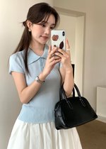 Daily Collar Basic Knit Top in Baby Blue
