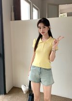 Daily Collar Basic Knit Top in Baby Yellow