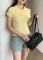 Daily Collar Basic Knit Top in Baby Yellow