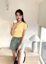 Daily Collar Basic Knit Top in Baby Yellow