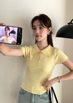 Daily Collar Basic Knit Top in Baby Yellow