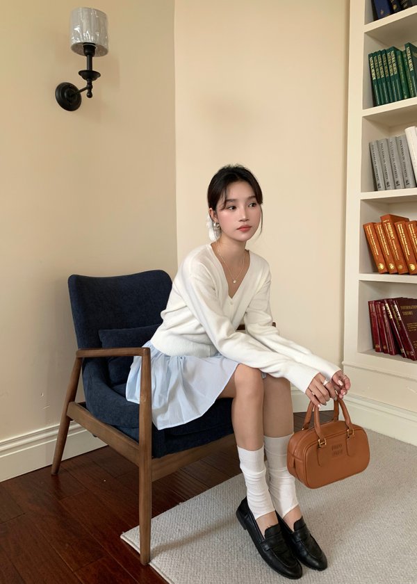 Elena Long Sleeve Knit Top in White