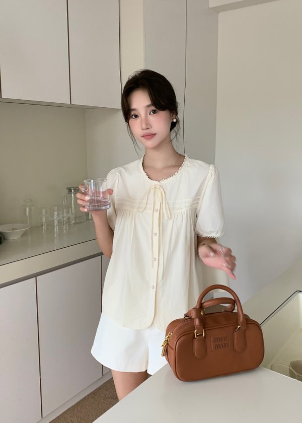 Joleen Ribbon Eyelet Blouse in Butter