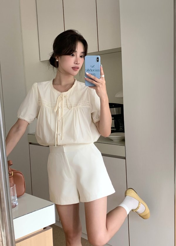 Joleen Ribbon Eyelet Blouse in Butter