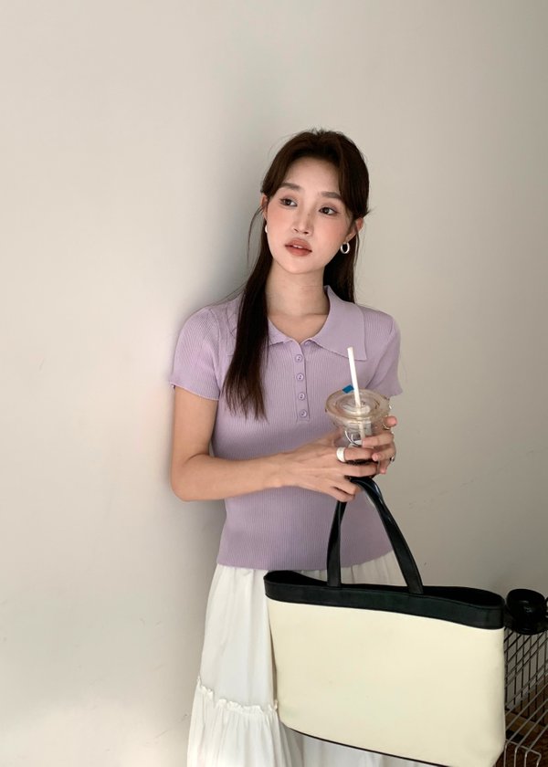 Daily Collar Basic Knit Top in Baby Yam