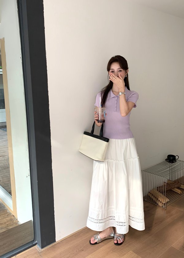 Lacey Flare Long Skirt in White