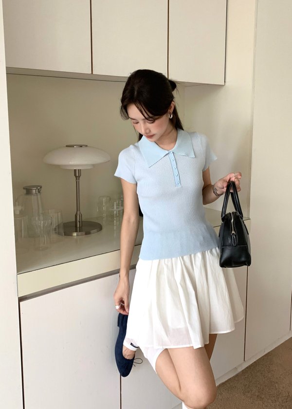 Daily Collar Basic Knit Top in Baby Blue