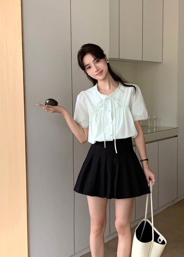 Joleen Ribbon Eyelet Blouse in Milk Green