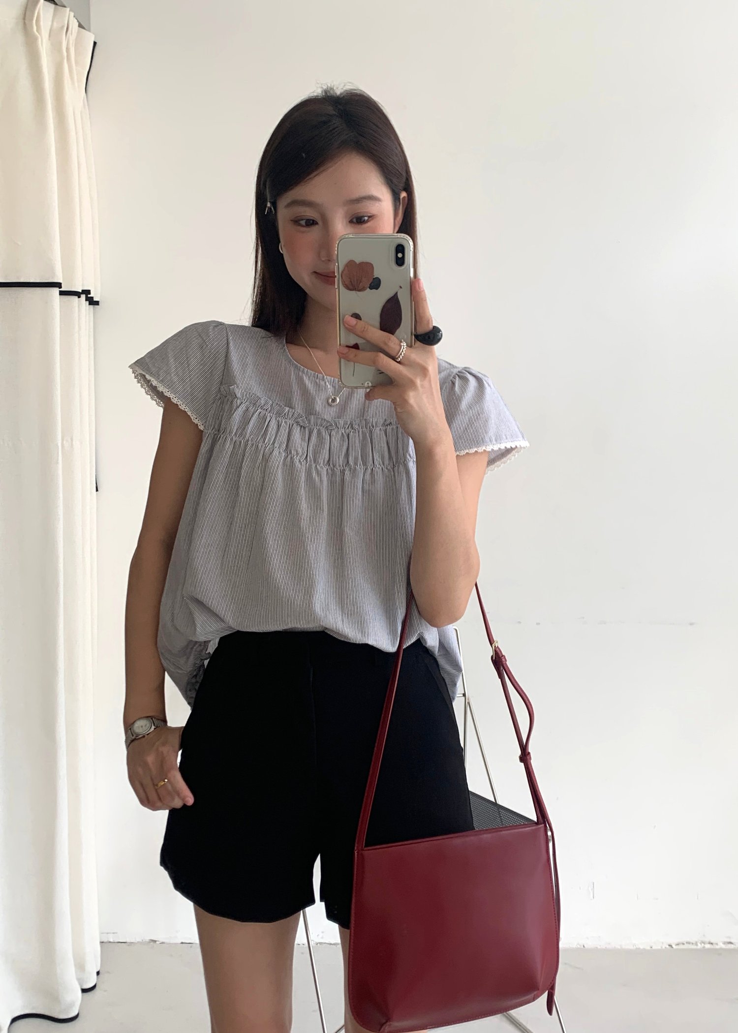 Debbie Flare Striped Blouse in Black