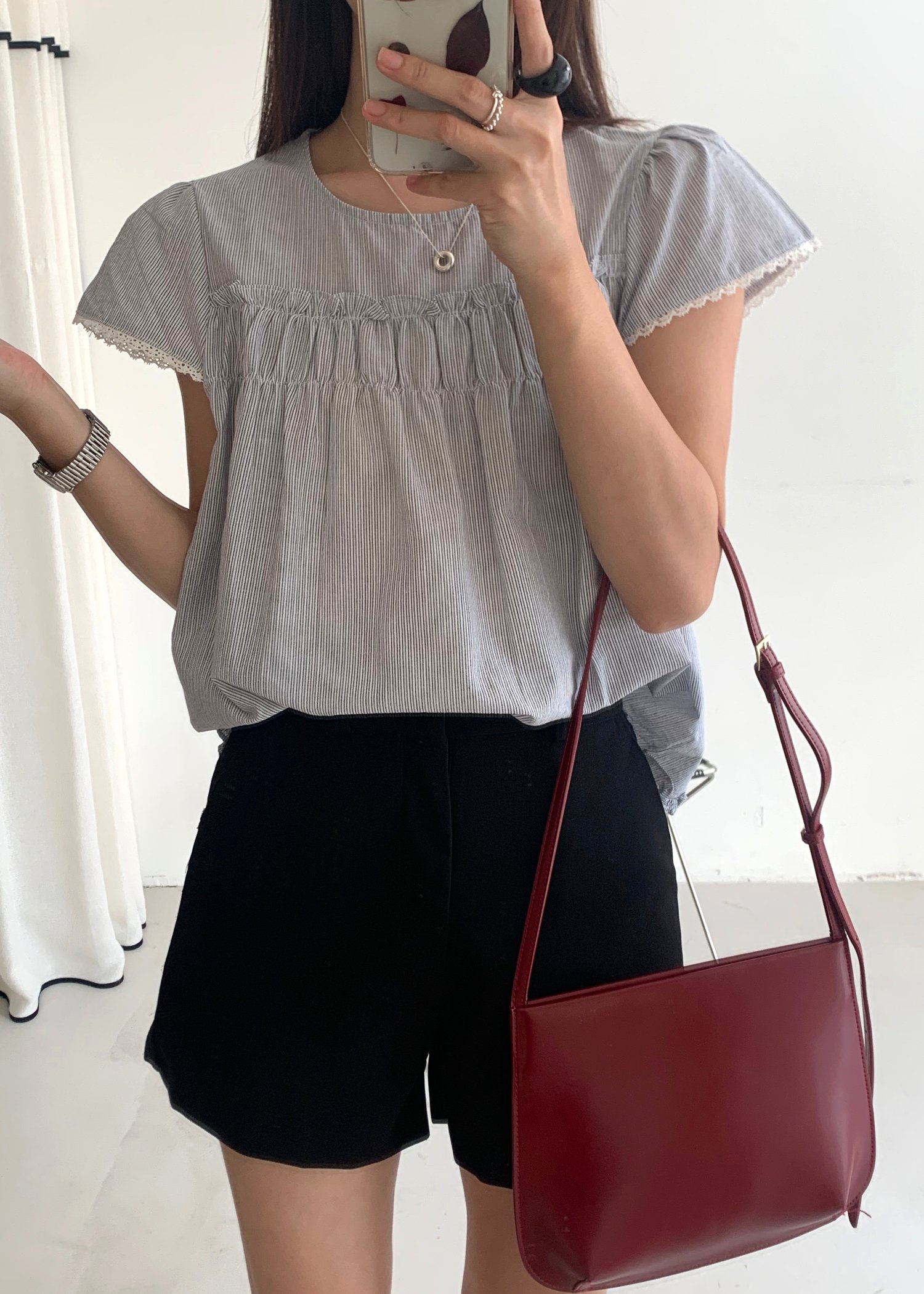 Debbie Flare Striped Blouse in Black