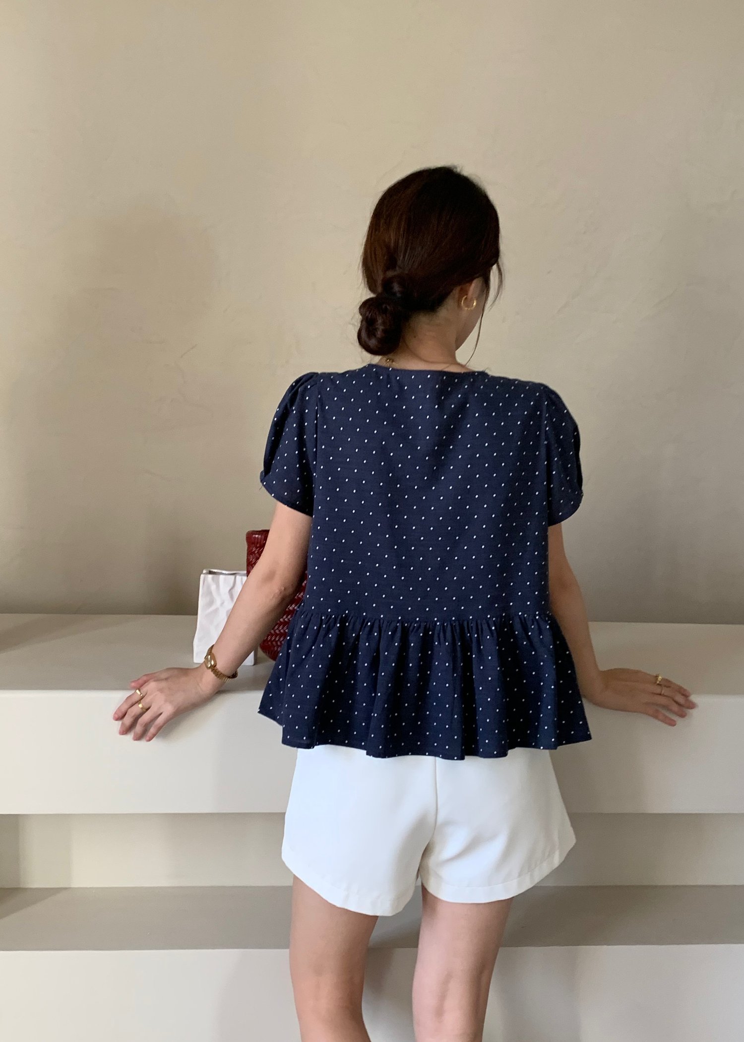 Carol Polka Dot Blouse in Navy Blue