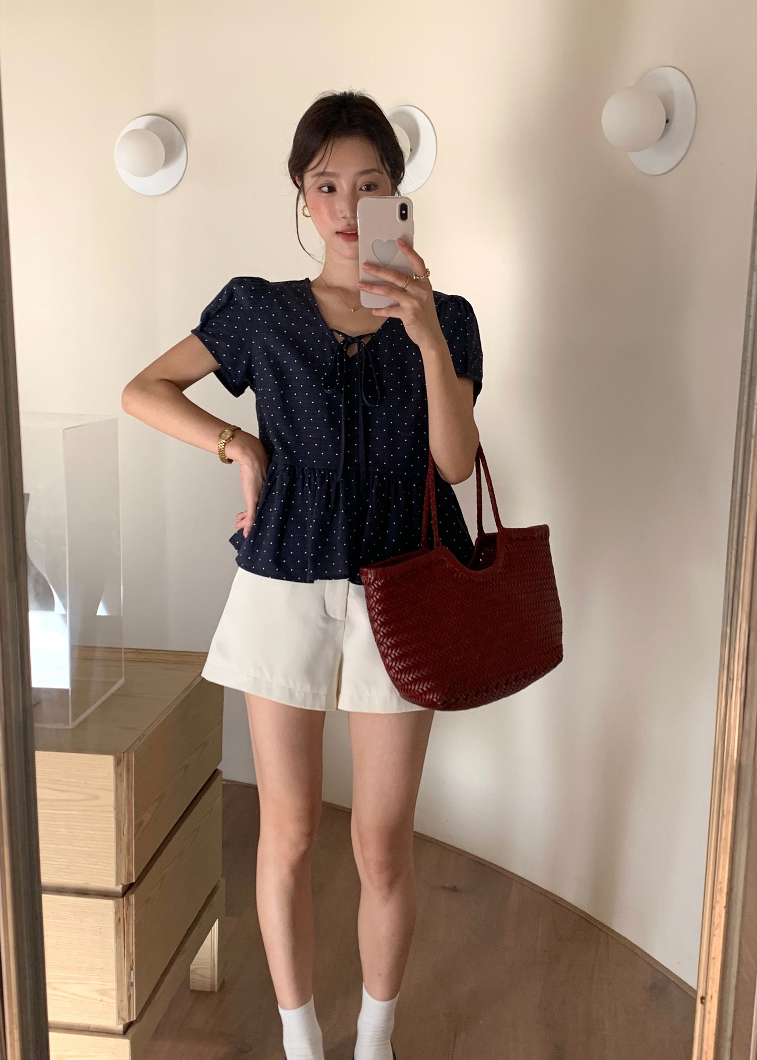 Carol Polka Dot Blouse in Navy Blue