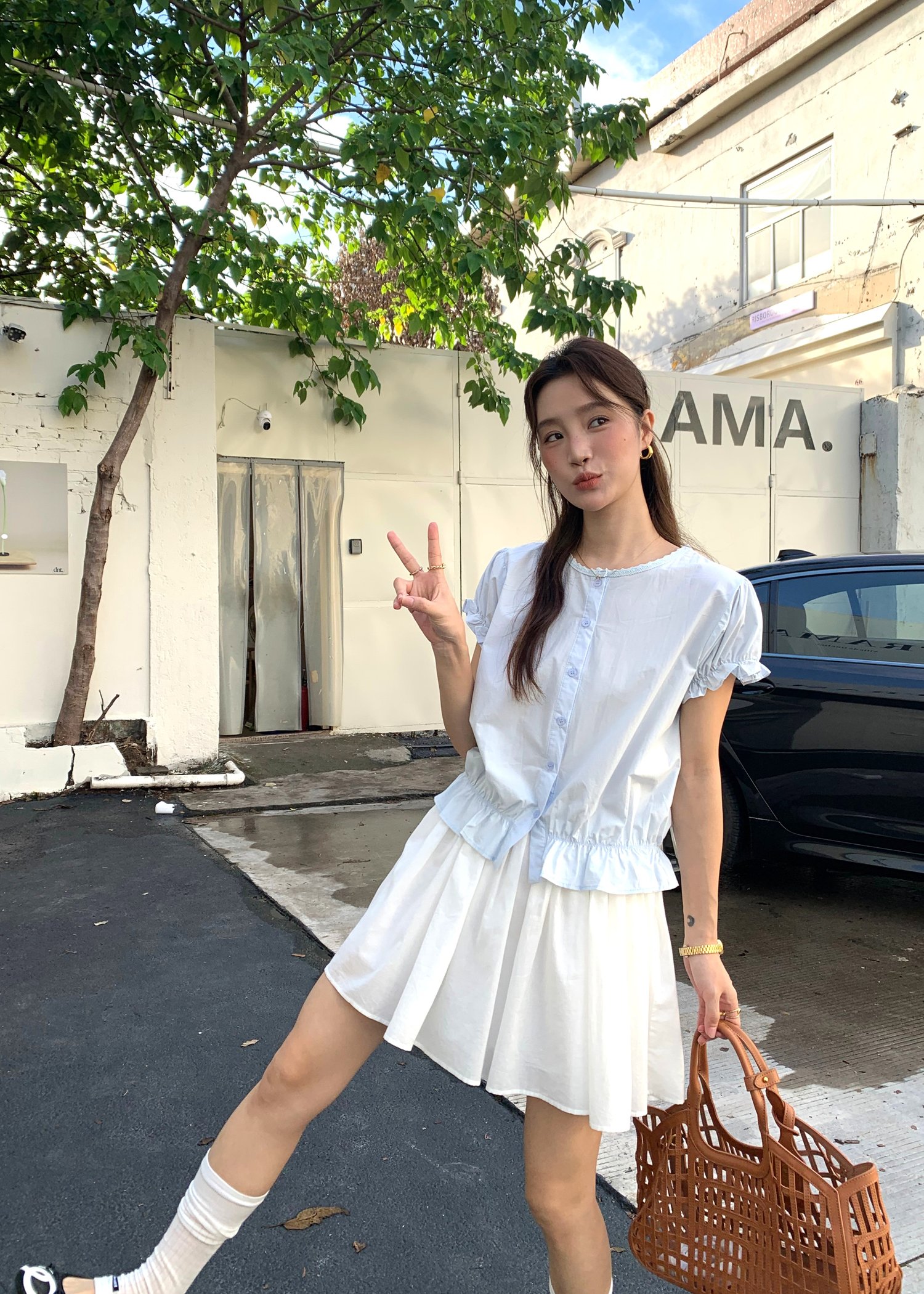 Audrey Lacey Blouse in Baby Blue